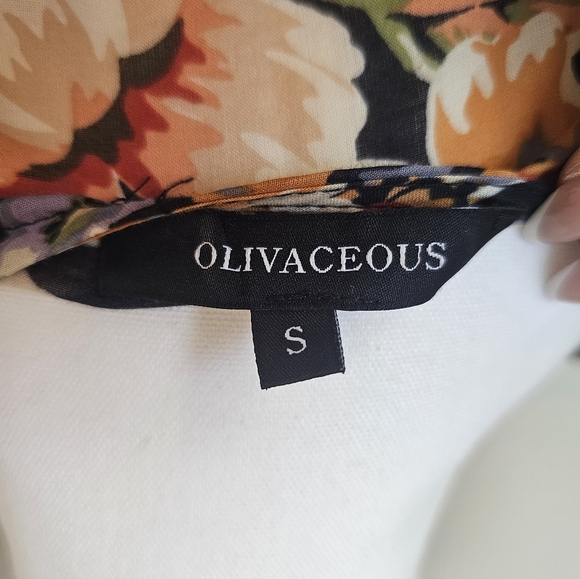 Olivaceous Black Floral Puff-Sleeve V-Neck Croped Blouse - Picture 8 of 10